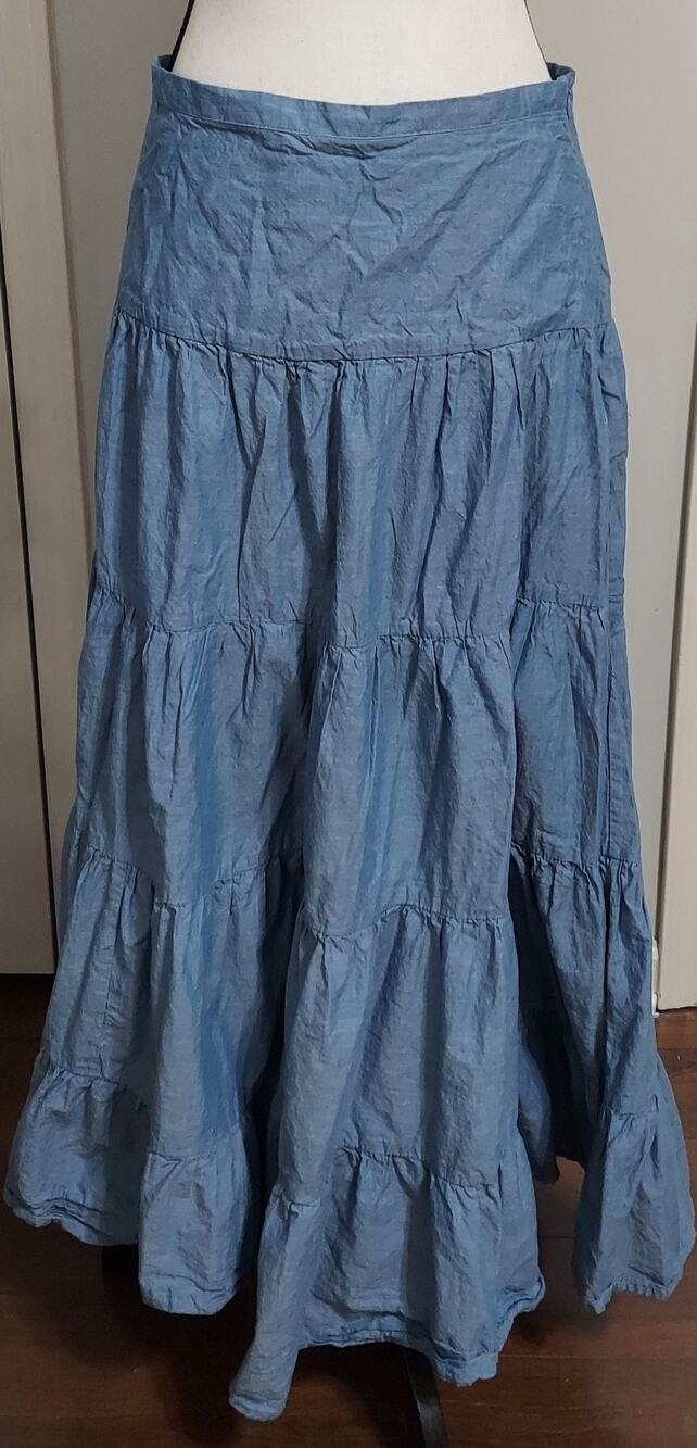 Primaek Rita Ora Skirt Tiered Lined Maxi Size 8 Chambray Cotton Boho Cottage